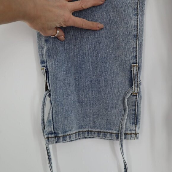 NEW Q2 Tie Ankle Jeans Womens Zip Fly Light Wash Tapered Leg Bohemian Casual - Picture 4 of 8